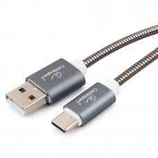 Кабель USB 2.0 A-->C, 1.8м Cablexpert <CC-G-USBC02Gy-1.8M>, серия Gold, титан