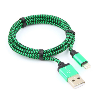 Кабель USB 2.0 A(m) --> Lightning  1м Cablexpert <CC-ApUSB2gn1m> зеленый (ОПЛЕТКА)