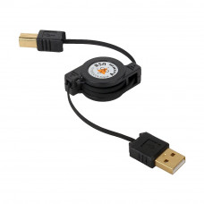 Кабель-рулетка  Konoos USB 2.0 AM/BM,75 cм, зол.разъемы, черный
