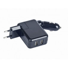 Адаптер питания Gembird <MP3A-UC-ACCAR2> 220V/авто --> 2 x USB: 2A  черный