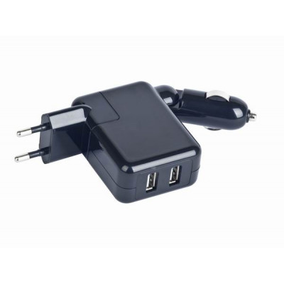 Адаптер питания Gembird <MP3A-UC-ACCAR2> 220V/авто --> 2 x USB: 2A  черный