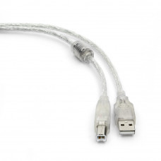 Кабель USB 2.0 A-->B, 1.8м проф. Cablexpert <CCF-USB2-AMBM-TR-6> фер.кольц., поз.конт., прозрачный