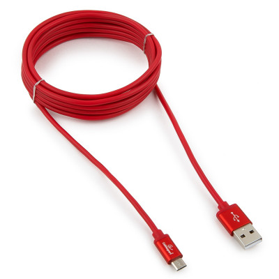 Кабель USB 2.0 A-->microB 5P 3м Cablexpert <CC-S-mUSB01R-3M> серия Silver, красный, блистер