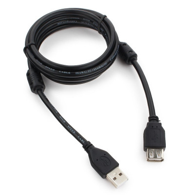 Кабель USB 2.0 удлинитель A,  1.8м проф. Cablexpert <CCF2-USB2-AMAF-6> фер.кольц., поз.конт., черный