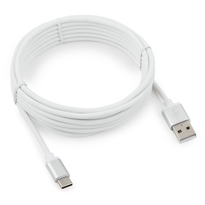 Кабель USB 2.0 A-->C, 3м Cablexpert <CC-S-USBC01W-3M>, серия Silver, белый