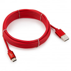 Кабель USB 2.0 A-->C, 3м Cablexpert <CC-S-USBC01R-3M>, серия Silver, красный