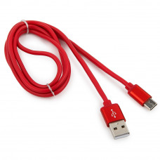 Кабель USB 2.0 A-->C,  1м Cablexpert <CC-S-USBC01R-1M>, серия Silver, красный