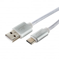 Кабель USB 2.0 A-->C, 1м Cablexpert <CC-U-USBC02S-1M> серия Ultra,ток 5А, серебристый
