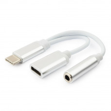 Переходник USB Type C ==> 3,5mm F+Type-C F, Cablexpert CCA-UC3.5F-02-W белый