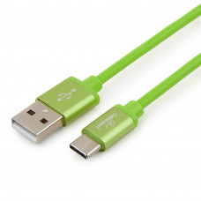 Кабель USB 2.0 A-->C,  1м Cablexpert <CC-S-USBC01Gn-1M> серия Silver, зеленый