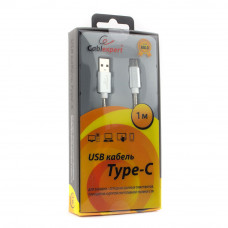 Кабель USB 2.0 A-->C,  1м Cablexpert <CC-G-USBC02S-1M>, серия Gold, серебро
