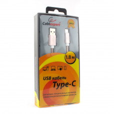 Кабель USB 2.0 A-->C, 1.8м Cablexpert <CC-G-USBC02Cu-1.8M>, серия Gold, золото