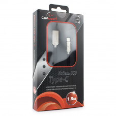 Кабель USB 2.0 A-->C, 1.8м Cablexpert <CC-P-USBC02Bk-1.8M>, серия Platinum, черный