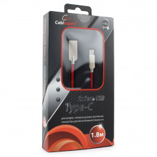 Кабель USB 2.0 A-->C, 1.8м Cablexpert <CC-P-USBC02R-1.8M>, серия Platinum, красный
