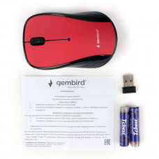 Мышь Gembird MUSW-290, беспр., опт., 2.4ГГц, красный, 3 кнопки,1000DPI