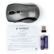 Мышь Gembird MUSW-430, 2,4 ГГц, серый глянец, 6 кнопок,1600DPI