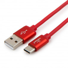 Кабель USB 2.0 A-->C, 3м Cablexpert <CC-S-USBC01R-3M>, серия Silver, красный