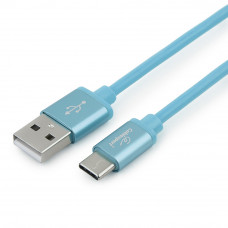 Кабель USB 2.0 A-->C,  1м Cablexpert <CC-S-USBC01Bl-1M> серия Silver, синий