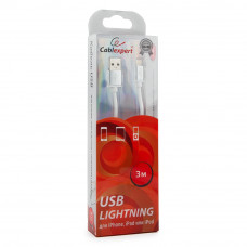 Кабель USB 2.0 A(m) --> Lightning 3м Cablexpert <CC-S-APUSB01W-3M> серия Silver, белый