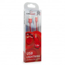 Кабель USB 2.0 A(m) --> Lightning 1.8м Cablexpert <CC-S-APUSB01R-1.8M> серия Silver, красный
