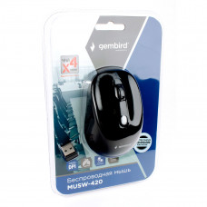 Мышь Gembird MUSW-420, 2.4ГГц, черный, 4кн, 1600DPI, блистер