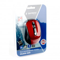 Мышь Gembird MUSW-420-1, 2.4ГГц, красный, 4кн, 1600DPI, блистер