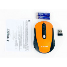 Мышь Gembird MUSW-420-3, 2.4ГГц, оранжевый,4кн, 1600DPI, блистер