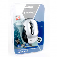 Мышь Gembird MUSW-420-4, 2.4ГГц, серебряный, 4кн, 1600DPI, блистер